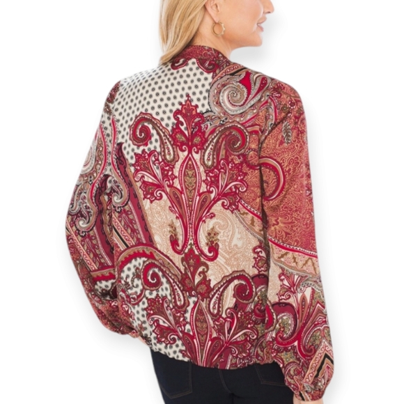 NWOT Chicos red pink white brown paisley bomber jacket Womens Medium - Picture 3 of 8